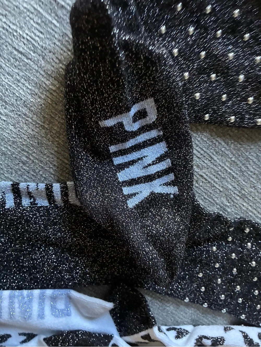 VS Pink Sparkle Black & White Leopard Crew Socks - Pack of 2
